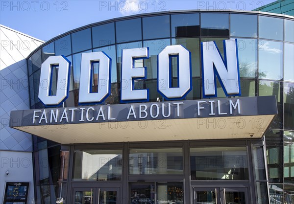 Modern architecture of Odeon cinema building in Trowbridge, Wiltshire, England, UK