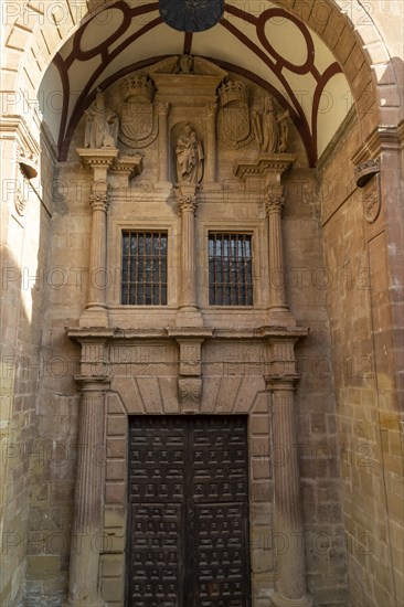 Royal Monastery of Saint Mary, Monasterio de Santa Maria la Real, Najera, La Rioja Alta, Spain stonework carving and doorway
