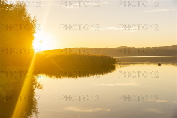 Lake Berzdorf is located on the southern city limits of Goerlitz in Upper Lusatia. It consists of the residual hole of the former Berzdorf open-cast lignite mine, which was flooded from 2002 to early 2013, Goerlitz, Saxony, Germany, Europe