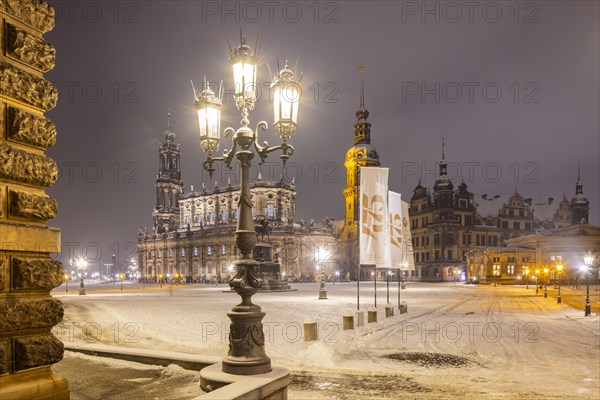 Dresden's Old Town with its historic buildings. Theatre Square with the Semper Opera House. Court Church, Royal Palace and King John's Monument, Dresden, Saxony, Germany, Europe