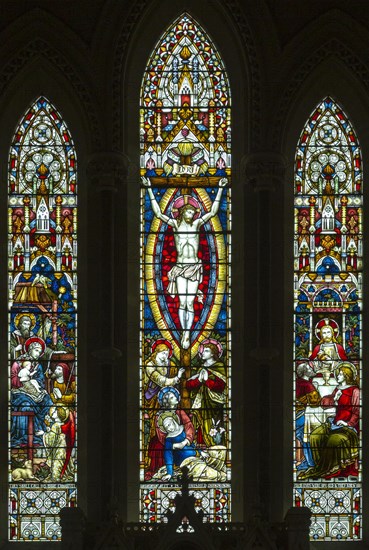 Victorian stained glass east window, Tidworth south church, Wiltshire, England, UK Heaton, Butler and Bayne 1880