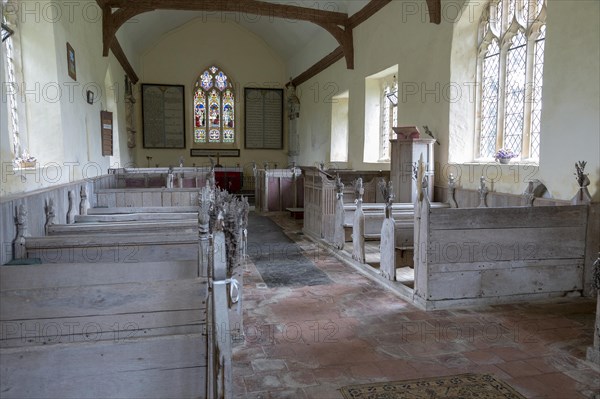 Historic interior unchanged since 18th century, Church of Saint Mary, Badley, Suffolk, England, UK