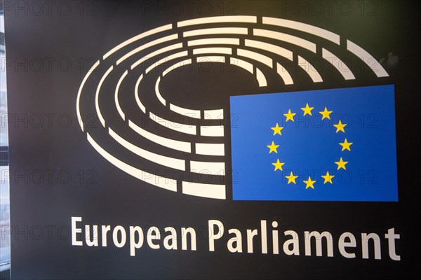 Logo of the European Parliament, taken in Strasbourg, France, Europe