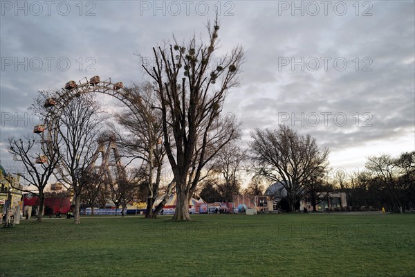 A picturesque view of a funfair area known as Prater Wien on a winter's day. Vienna, Austria, Europe