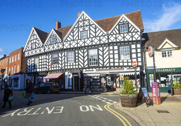 Medieval half timbered building Claridges of Warwick shop, Warwick, Warwickshire, England, UK