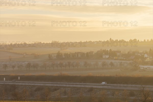 Evening light over fields near Krebs in the Osterzgebirge, Krebs, Saxony, Germany, Europe