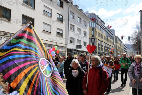 Lateral thinker demonstration in Stuttgart. The motto of the demonstration was Fundamental rights are not negotiable