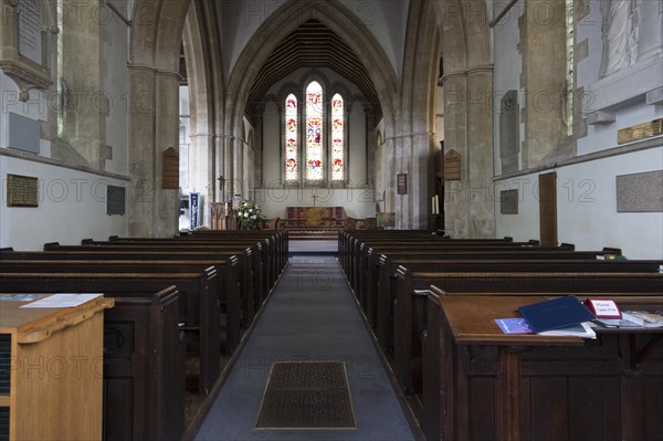 Early English architecture from the 13th century inside the church of Saint Mary, Potterne, Wiltshire, England, UK