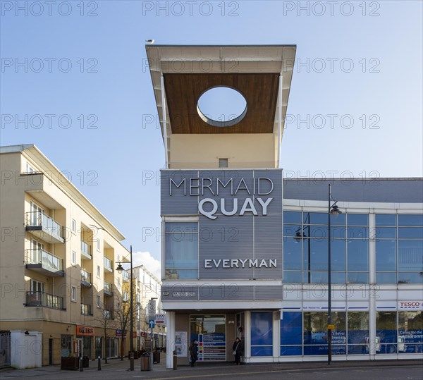 Leisure buildings and restaurants Cardiff Bay redevelopment at Mermaid Quay, Cardiff, South Wales, UK