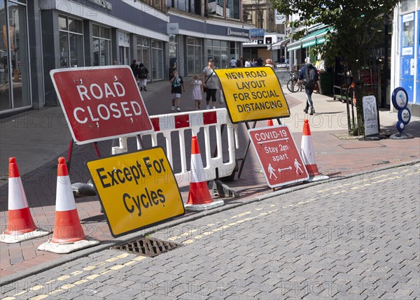 Road closed for new social distancing layout in town centre, Carr Street, Ipswich, Suffolk, England, UK July 2020