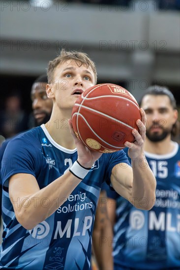 09.02.2024, easy Credit BBL, German Basketball League, Matchday 20) : MLP Academics Heidelberg against Basketball Lions Braunschweig (final score 76:94) . Free throw by Niklas Wuerzner (Heidelberg)