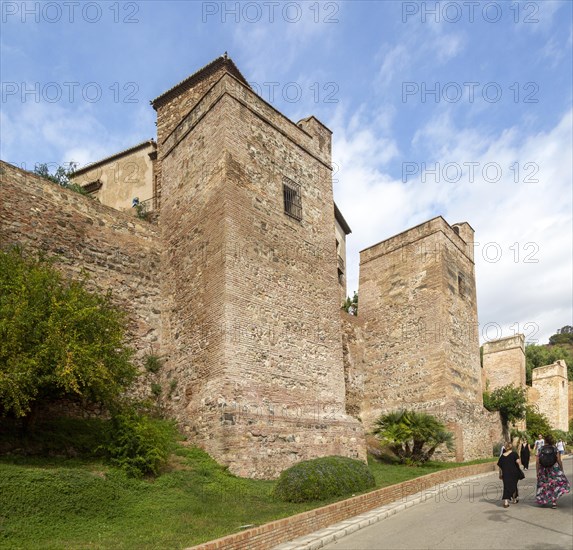Historic walled defences to Moorish citadel fortress palace of the Alcazaba, Malaga, Andalusia, Spain, Europe