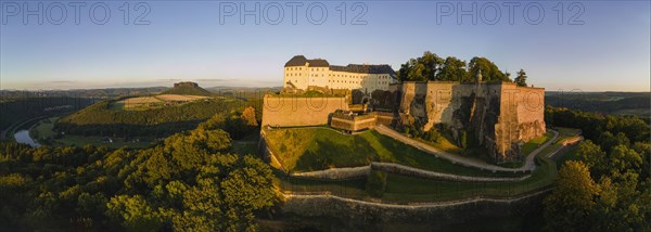 Aerial view of Koenigstein Fortress in Saxon Switzerland, Koenigstein, Saxony, Germany, Europe