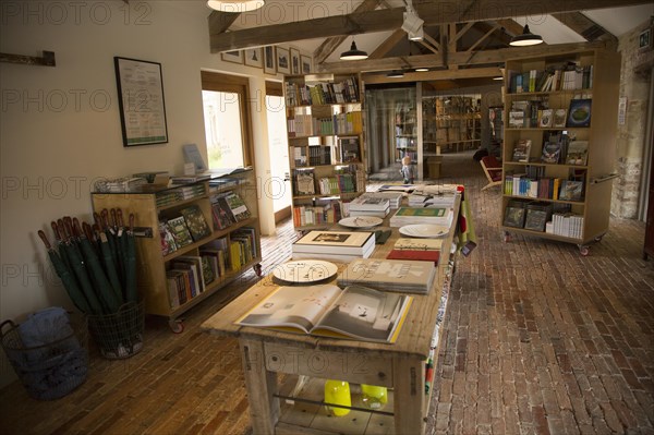 Hauser and Wirth art gallery, restaurant and garden, Durslade Farm, Bruton, Somerset, England, UK book shop interior