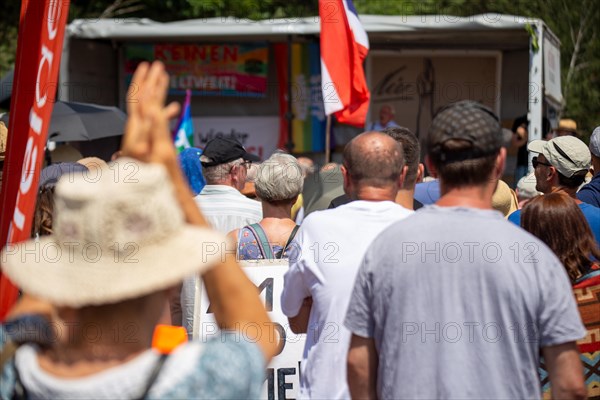 Peace demonstration in front of Ramstein Air Base against war and armament and in favour of diplomacy and negotiations