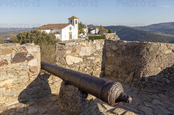 Cannon in historic castle medieval village of Marvao, Portalegre district, Alto Alentejo, Portugal, Southern Europe, Europe