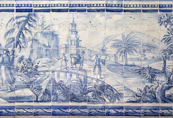 Blue and white azulejo tiles Oriental Far Eastern landscape China, University of Evora, Portugal, Europe