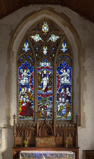 Victorian 19th century stained glass east window church of Saint Margaret, South Elmham, Suffolk, England, UK c 1888 Clayton and Bell