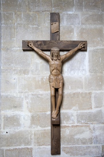 Interior of the priory church at Edington, Wiltshire, England, UK, Jesus Christ crucifix by Thomas York King