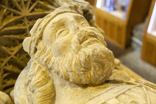 Close up effigy Athelstan Saxon King fifteenth century memorial tomb, Malmesbury abbey, Wiltshire, England, UK