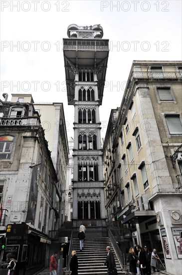 Elevador de Santa Justa, also known as Elevador do Carmo, connects the Baixa and Chiado neighbourhoods, Lisbon, Lisboa, Portugal, Europe