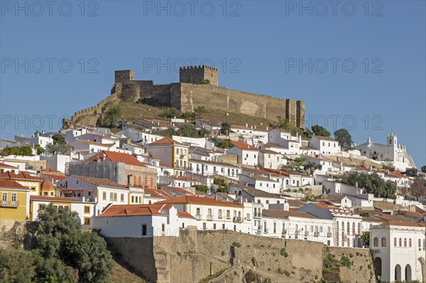 Historic hilltop walled medieval village of Mertola with castle and fortified walls, Baixo Alentejo, Portugal, Southern Europe, Europe