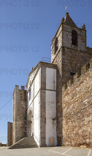 Matriz church in walls of historic ruined castle at Mourao, Alentejo Central, Evora district, Portugal, southern Europe, Europe