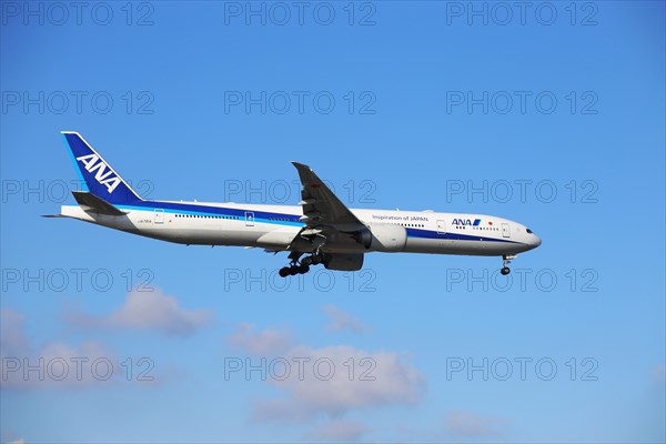 A passenger plane of the Japanese airline ANA lands at Frankfurt Airport