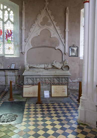 Village parish church Erwarton, Suffolk, England, UK effigies of Sir Bartholomew Bacon d 1391 and wife Anne d 1435