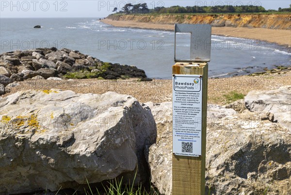 Soft cliffs rapid coastal erosion on North Sea coastline, coast at Bawdsey, Suffolk, England, Uk PhotoPosts project to record change