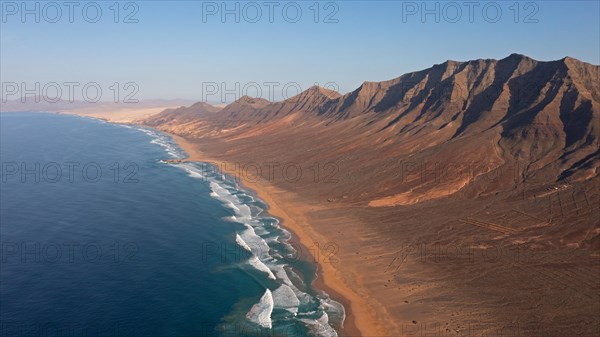 Playa de Cofete, Parque Natural Jandia, Jandia peninsula, aerial view, Canary Islands, Fuerteventura, Spain, Europe