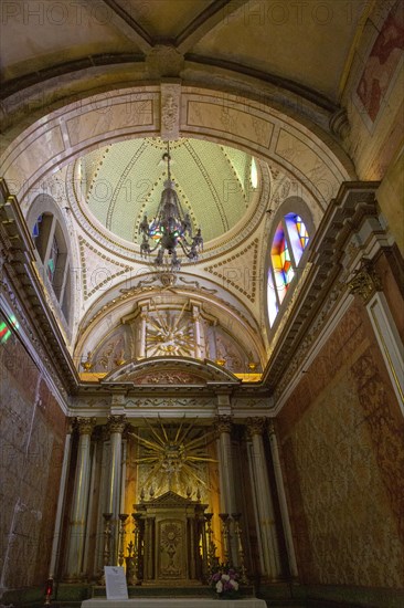 Ornately decorated interior of the 17th century church of Igreja de Santiago, Tavira, Algarve, Portugal, Southern Europe, Europe