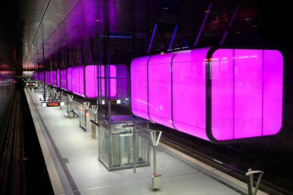 Hafencity University underground station, coloured light containers, Hanseatic City of Hamburg, Hamburg, Germany, Europe