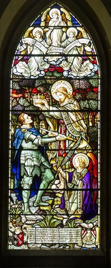 Stained glass window church East Woodhay, Hampshire, England, UK soldier receiving crown of life 1917 Daniells and Fricker