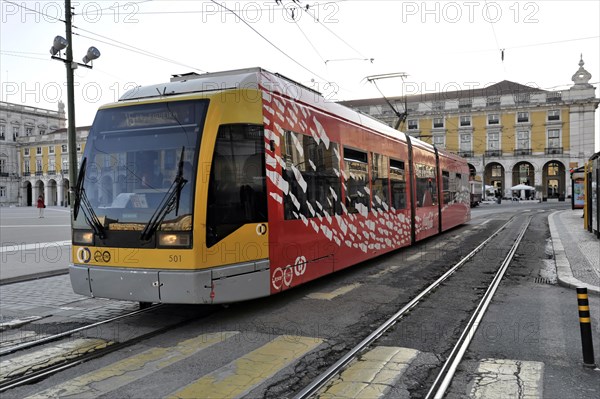 Modern tram, city centre, centre, Lisbon, Lisboa, Portugal, Europe