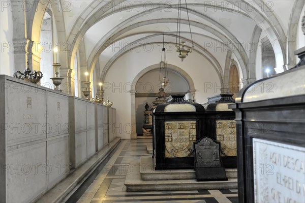 Stone sarcophagi, burial place of the House of Braganza, Monastery of Sao Vicente de Fora, built until 1624, Old Town, Lisbon, Lisboa, Portugal, Europe