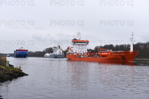 Tanker John Augustus Essberger in the Kiel Canal, Kiel Canal, Schleswig-Holstein, Germany, Europe