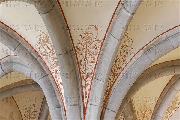 Ceiling with floral frescoes, Bebenhausen Cistercian Monastery, Tuebingen, Baden-Wuerttemberg, Germany, Europe