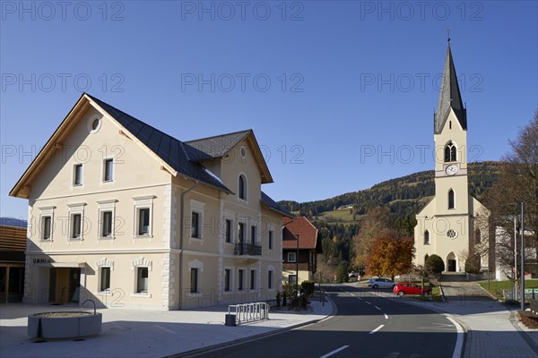Arriach, municipal office and Protestant church, Carinthia, Austria, Europe