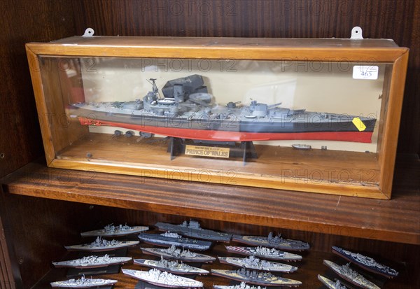Model of battleship HMS Prince of Wales auction room, England, UK