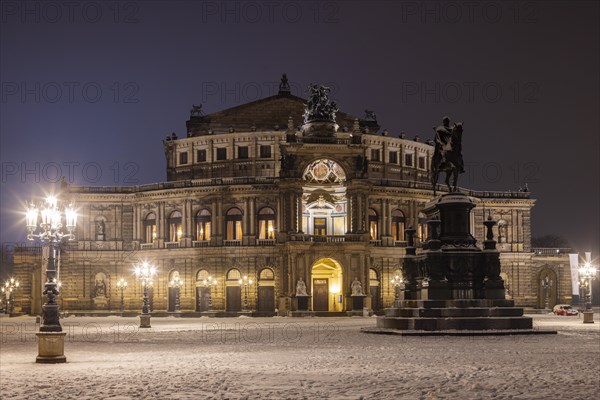 The old town of Dresden with its historic buildings. Theatre Square with the Semper Opera House and King Johann Monument, Dresden, Saxony, Germany, Europe