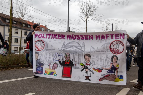Karlsruhe, 10 December 2023: Large demonstration in favour of reappraisal of the coronavirus measures. A symbolic criminal complaint was filed against the members of the Bundestag who voted in favour of mandatory vaccination at the facilities