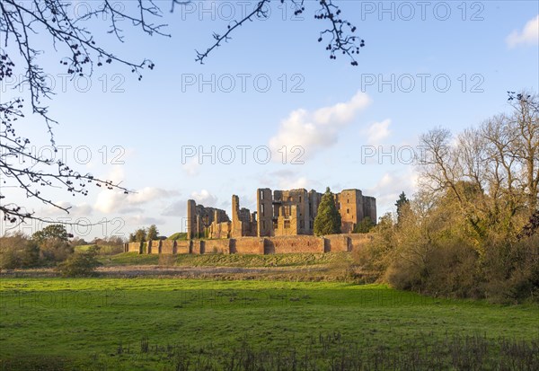 Winter evening light on walls of Kenilworth Castle, Warwickshire, England, UK