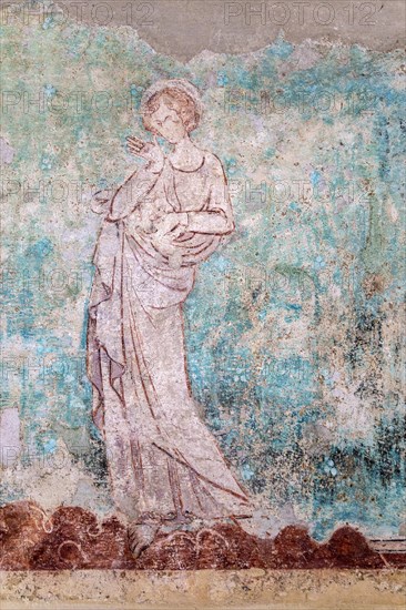 Early 14th century wall painting, Brent Eleigh church, Suffolk, England, UK depiction of Saint John