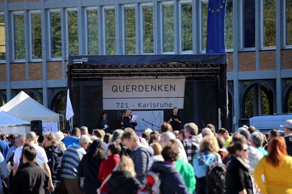 Karlsruhe: Corona protests against the measures taken by the federal government. The protests were organised by the Querdenken 721 Karlsruhe initiative