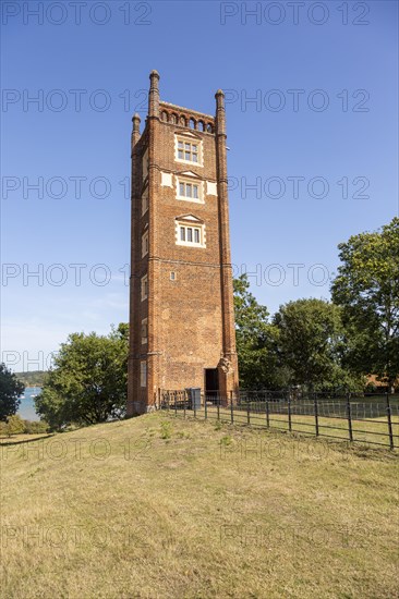 Freston Tower, a six-storey red brick Tudor folly built in 1570s, near Ipswich, Suffolk, England, UK