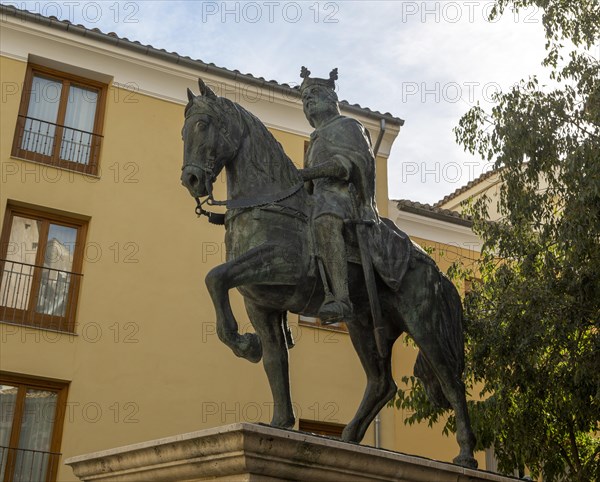 Bronze equestrian statue King Alfonso VIII 1155-1214, King of Castile, by Javier Barrios 2009, Cuenca, Spain, Europe