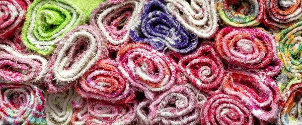 Close up of woven cotton rugs called Jarapas or Harapas, village of Nijar, Almeria, Spain, Europe
