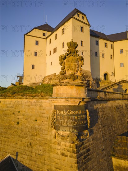 Aerial view of Koenigstein Fortress in Saxon Switzerland, Koenigstein, Saxony, Germany, Europe