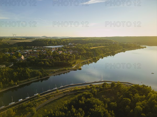 Lake Berzdorf is located on the southern city limits of Goerlitz in Upper Lusatia. It consists of the residual hole of the former Berzdorf open-cast lignite mine, which was flooded from 2002 to early 2013, Goerlitz, Saxony, Germany, Europe